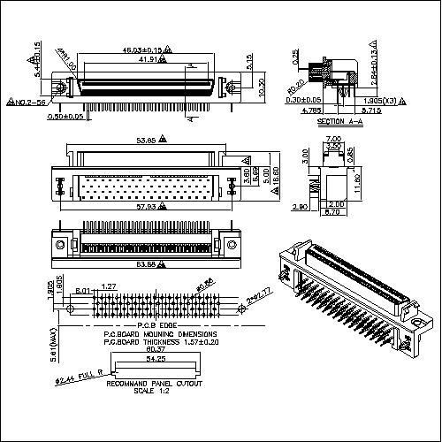 1.27mm Series 68P Receptacle Headers Right-Angle Mount Pin Type HPDBR-F68XXX